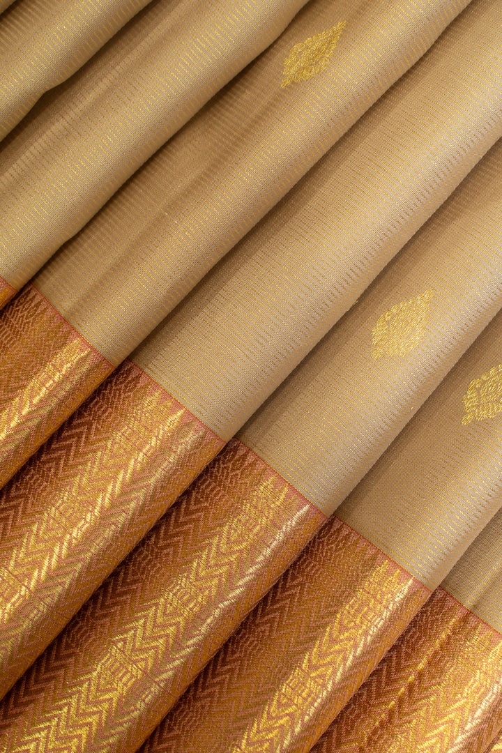Beige and peach vairaoosi pure Kanchipuram silk saree