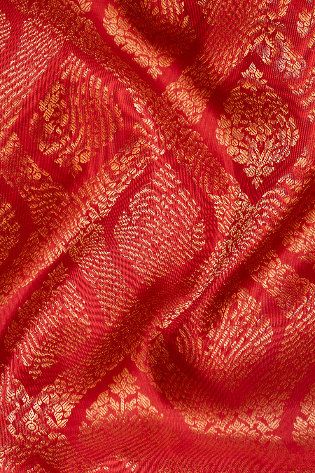 Red Diamond Brocade Pure Kanchipuram Silk Saree - Clio Silks