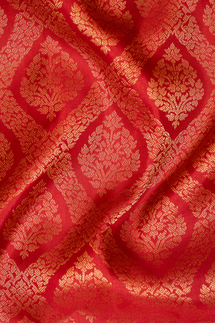 Red Diamond Brocade Pure Kanchipuram Silk Saree - Clio Silks