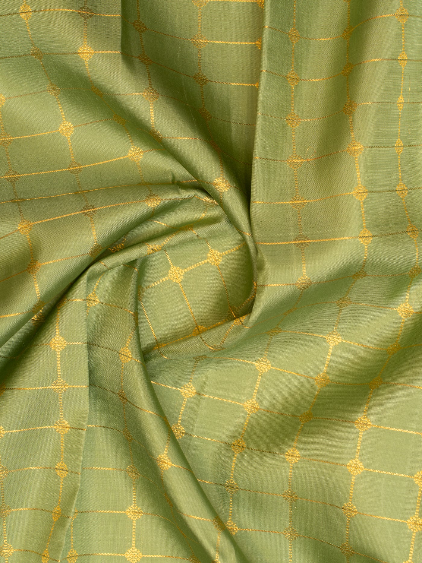 Sage green and dark blue ornamental checks pure Zari Kanchipuram silk saree