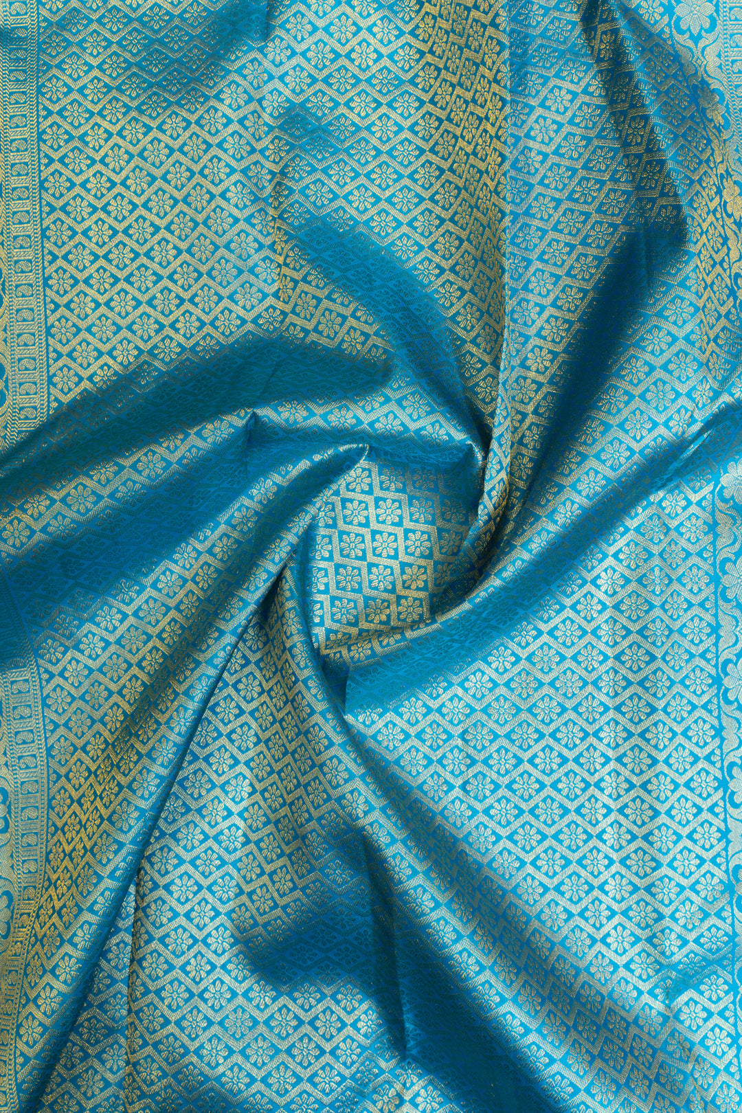 Pearl white and anandha blue pure Kanchipuram silk saree