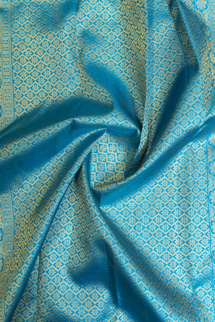 Pearl white and anandha blue pure Kanchipuram silk saree