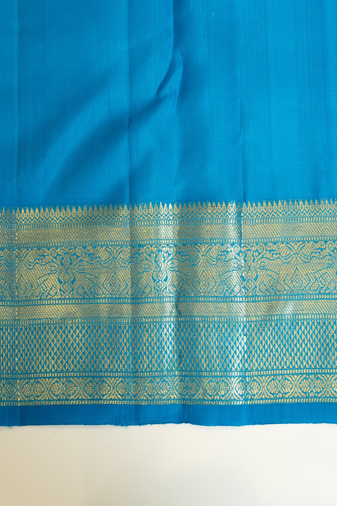 Pearl white and anandha blue pure Kanchipuram silk saree
