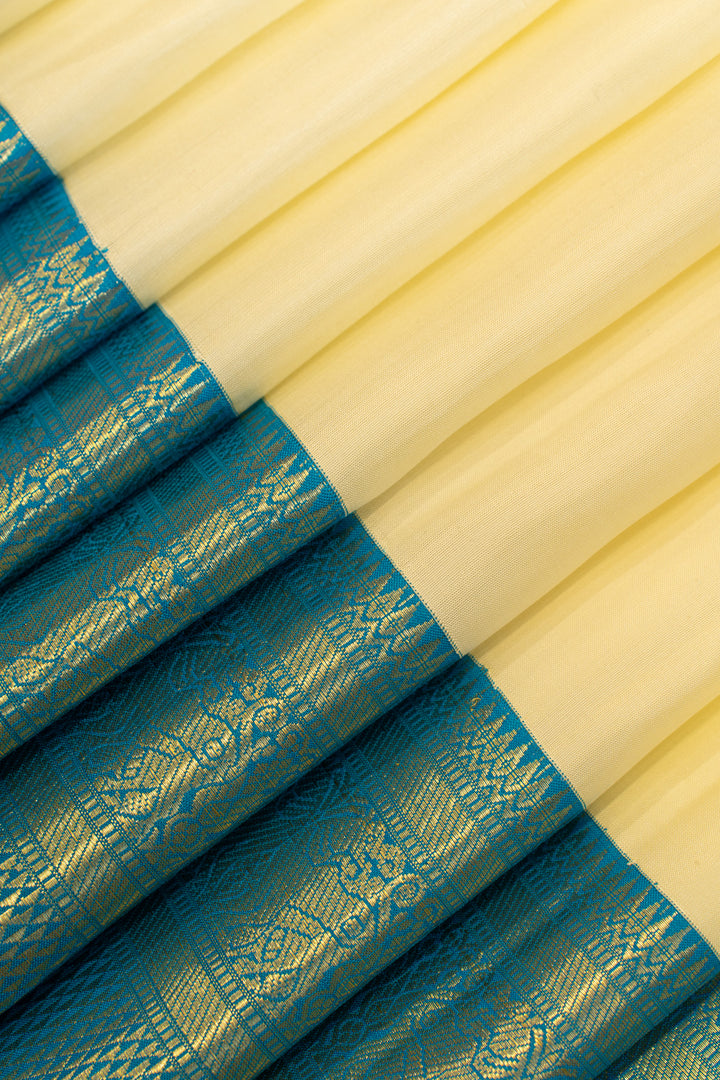 Pearl white and anandha blue pure Kanchipuram silk saree