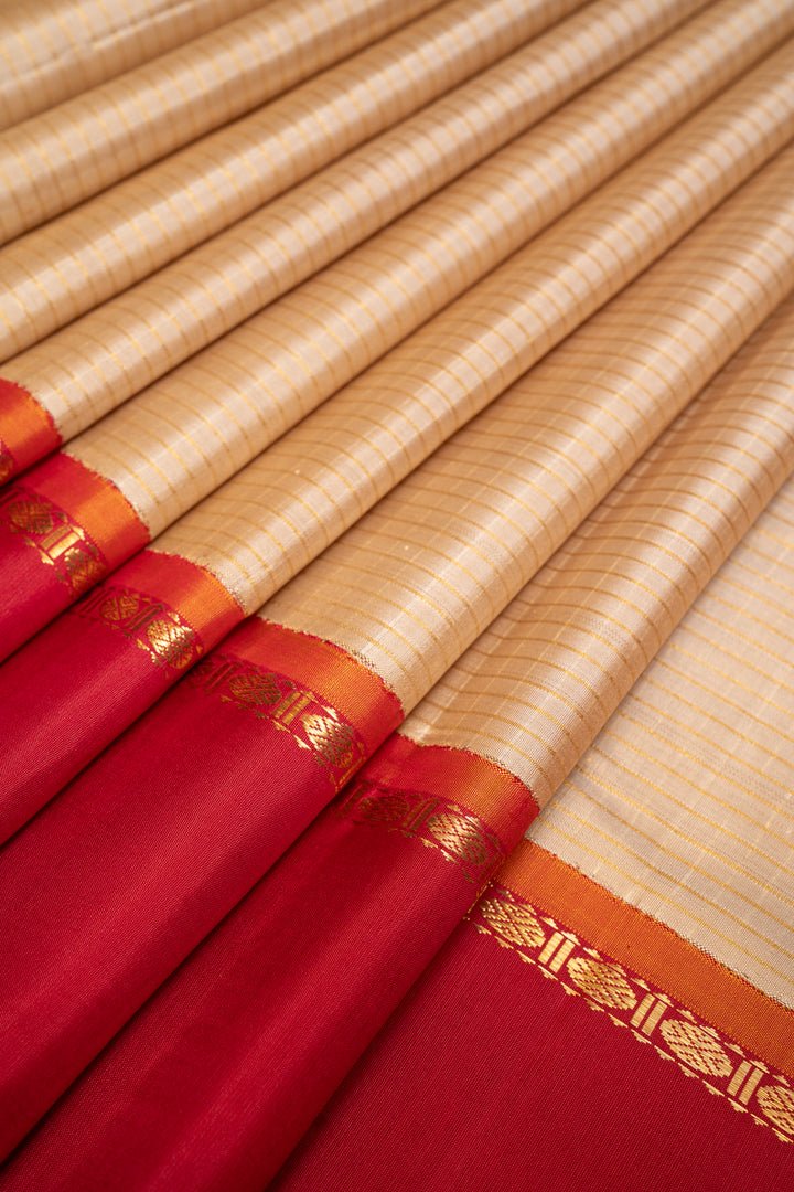 Khaki Gold Checks Pure Kanchipuram Silk Saree - Clio Silks