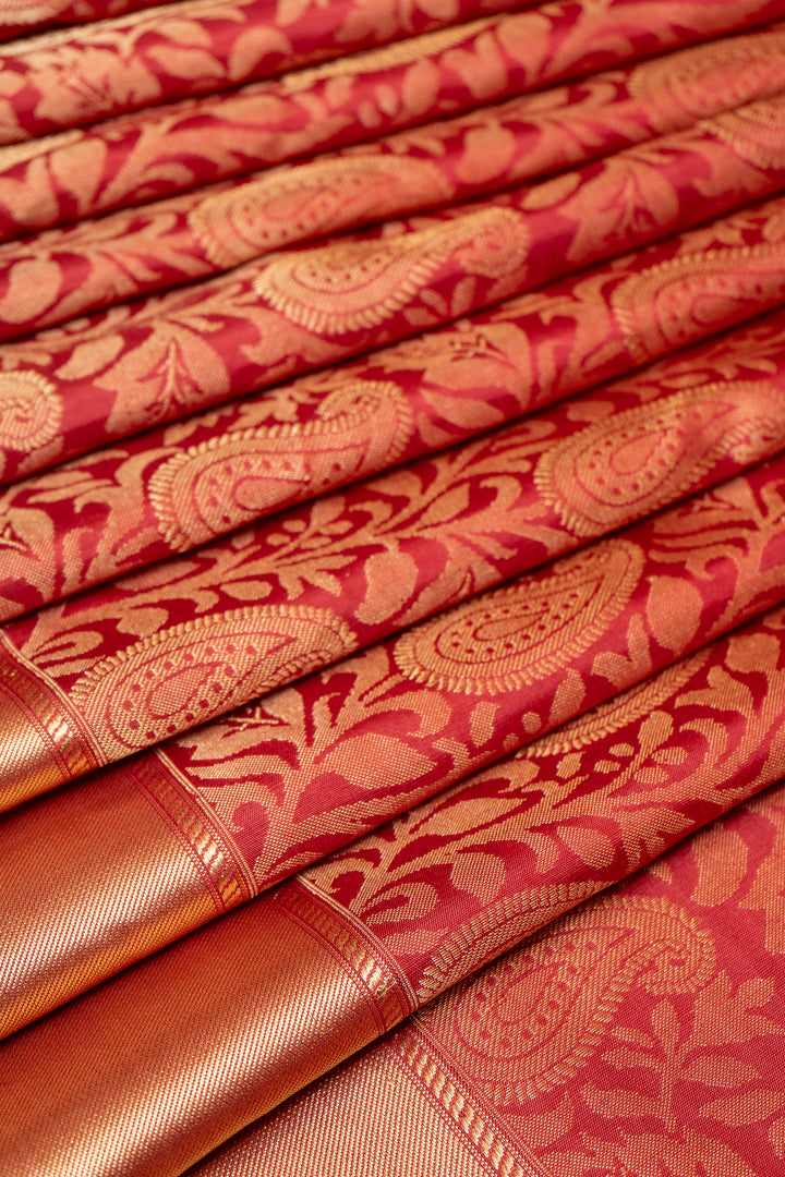 Maroon Paisley Brocade Pure Kanchipuram Silk Saree - Clio Silks