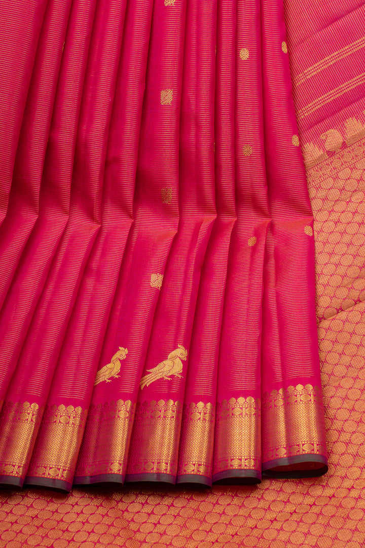 Pink Vairaoosi Parrot Motifs Pure Kanchipuram Silk Saree