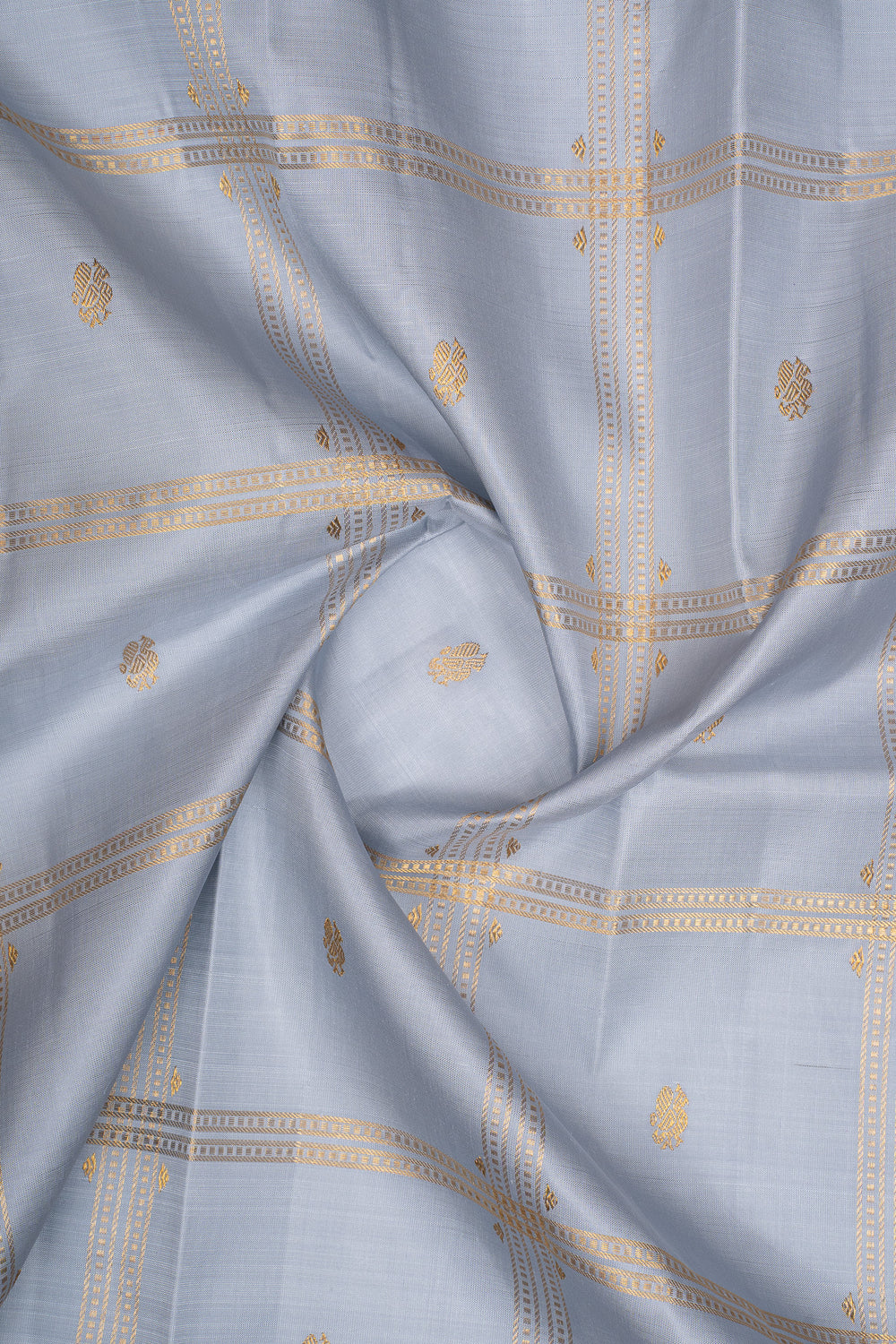 Greyish Blue and Magenta Vintage Checks Pure Kanchipuram Silk Saree