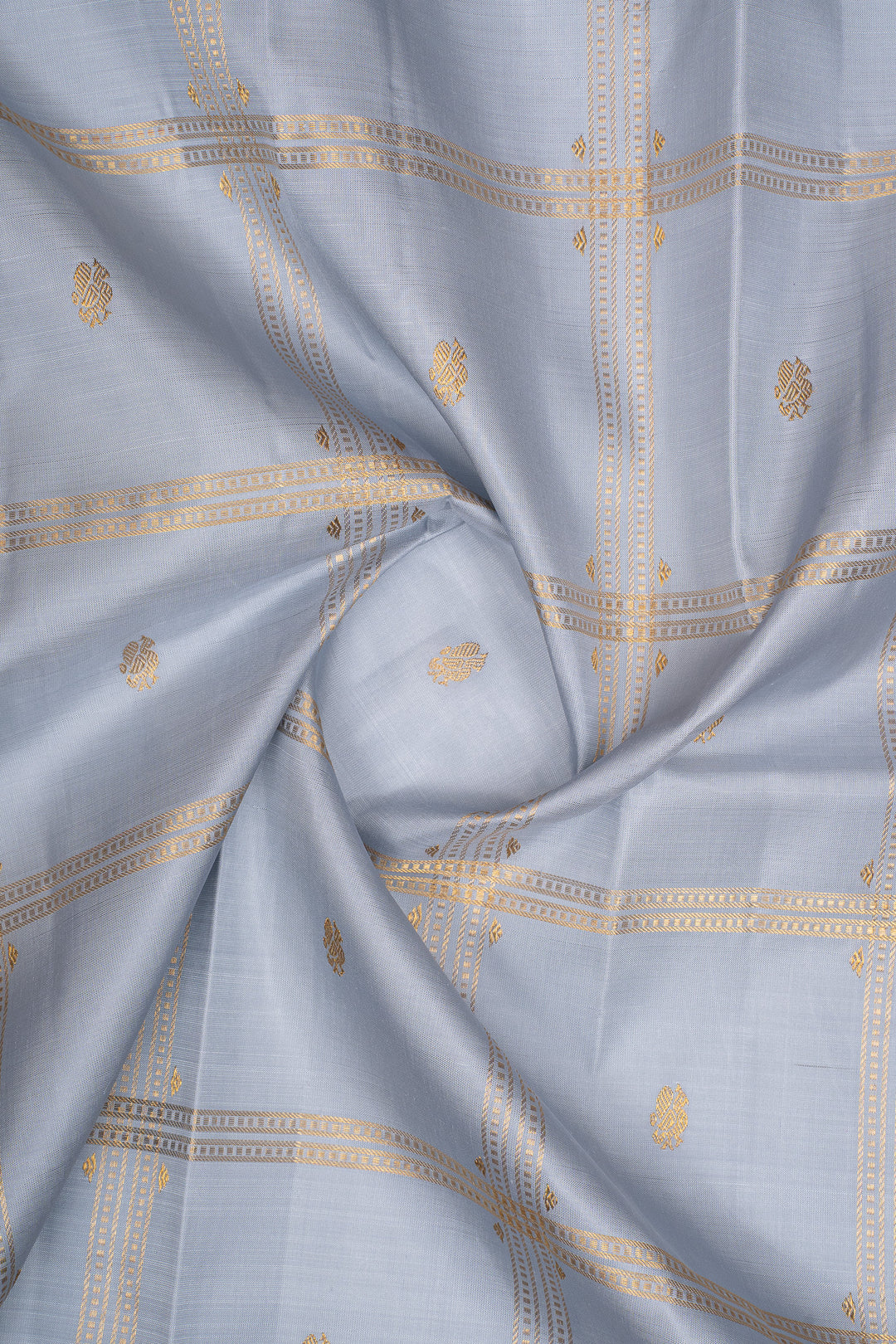 Greyish Blue and Magenta Vintage Checks Pure Kanchipuram Silk Saree