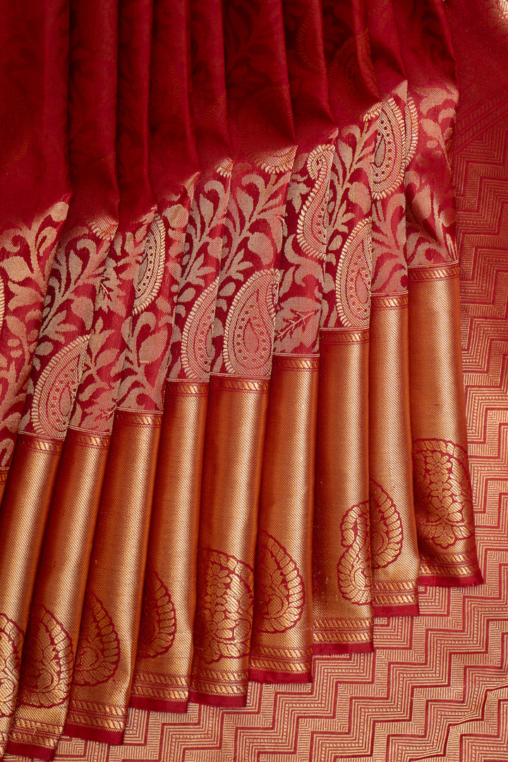 Maroon Paisley Brocade Pure Kanchipuram Silk Saree - Clio Silks