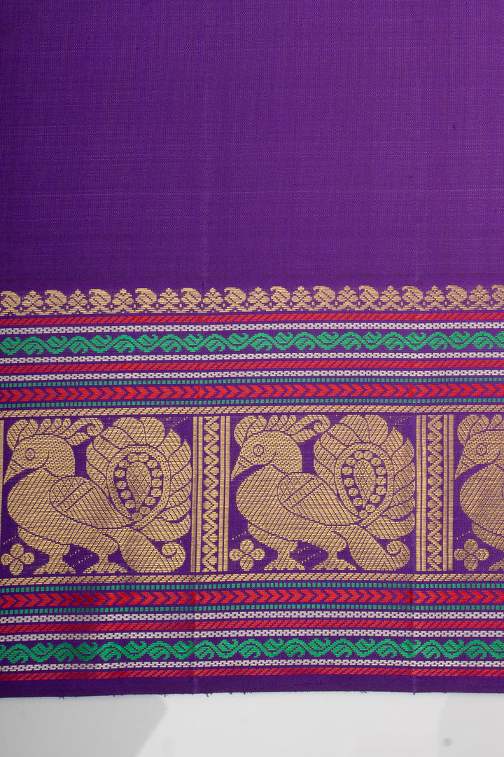 Greyish Blue and Magenta Vintage Checks Pure Kanchipuram Silk Saree