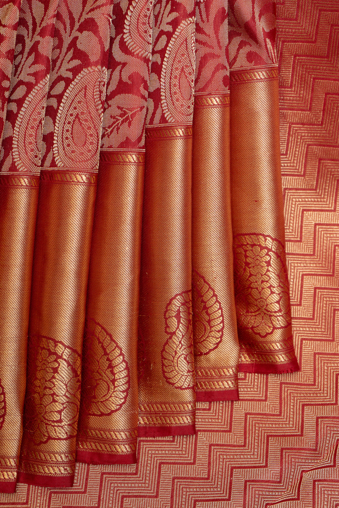 Maroon Paisley Brocade Pure Kanchipuram Silk Saree - Clio Silks