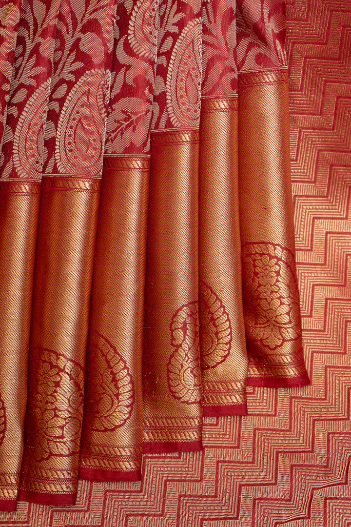 Maroon Paisley Brocade Pure Kanchipuram Silk Saree - Clio Silks