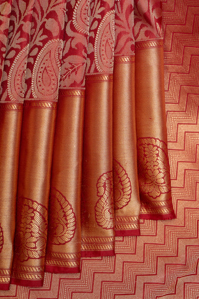 Maroon Paisley Brocade Pure Kanchipuram Silk Saree - Clio Silks