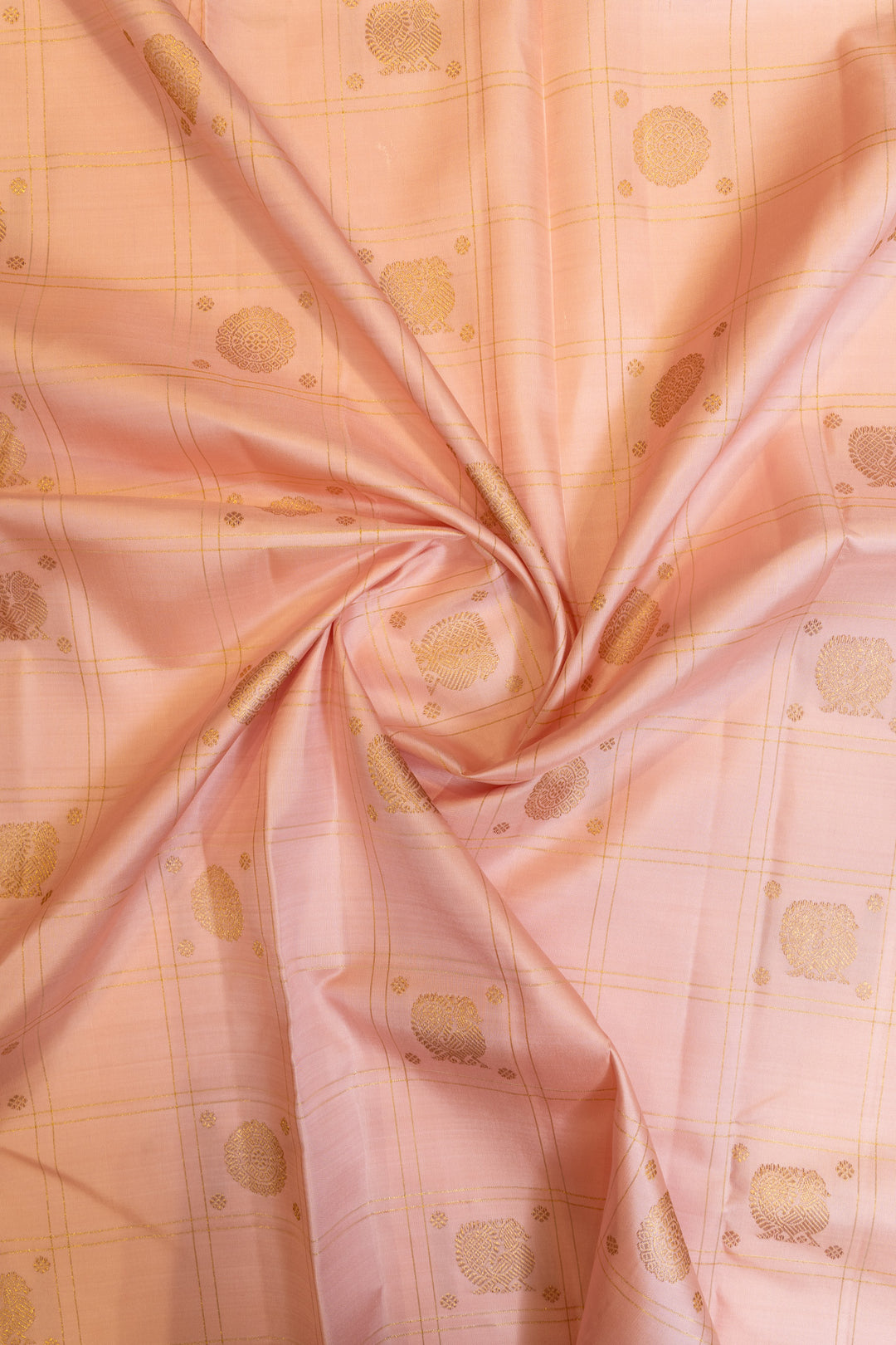 Pastel pink small border pure Kanchipuram silk saree