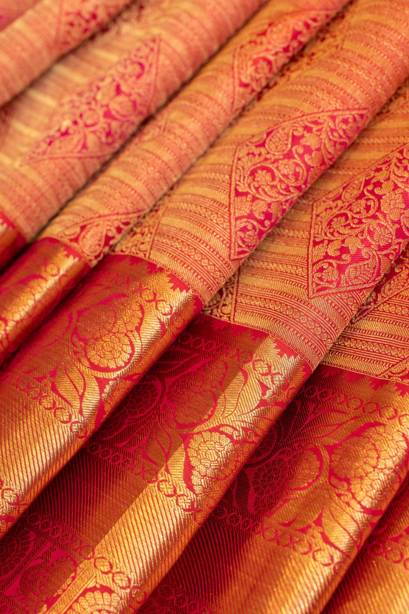 Reddish pink diamond brocade pure soft silk saree