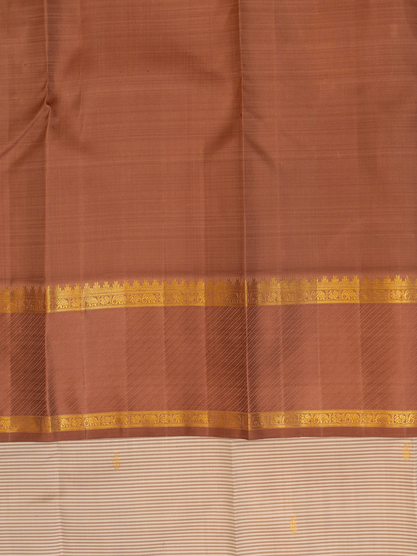 Beige and mauve brown stripes pure zari kanjivaram silk saree