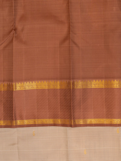 Beige and mauve brown stripes pure zari kanjivaram silk saree