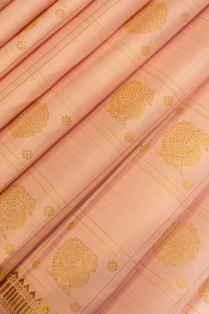 Pastel pink small border pure Kanchipuram silk saree