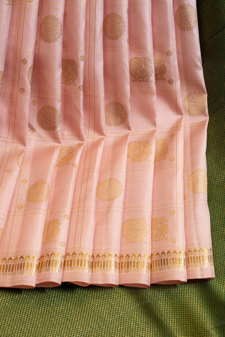 Pastel pink small border pure Kanchipuram silk saree