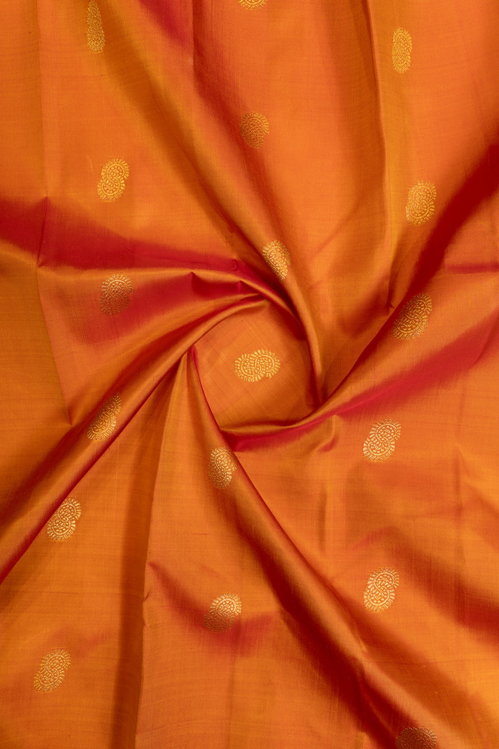 Rust orange and yellow rettai pettu pure Kanchipuram silk saree