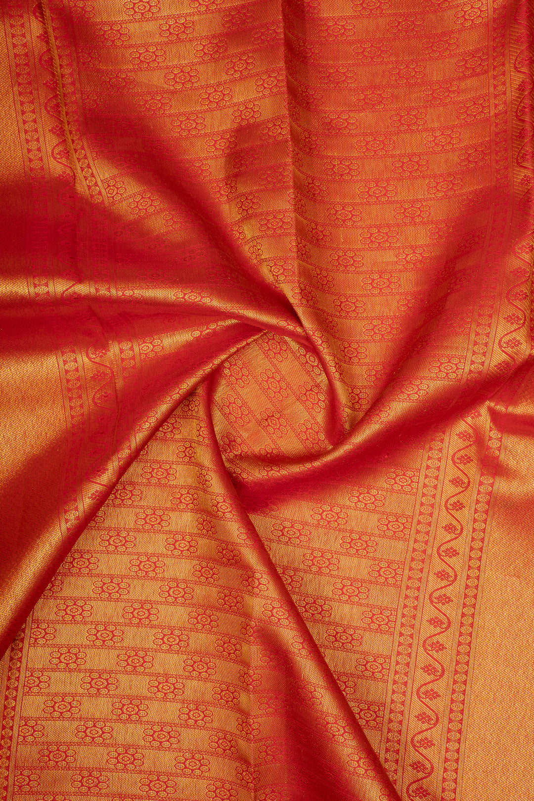 Ivory and Red Brocade Pure Kanchipuram Silk Saree