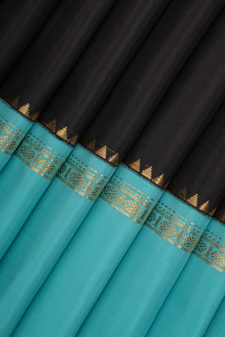 Black and Blue Traditional Pure Kanchipuram Silk Saree