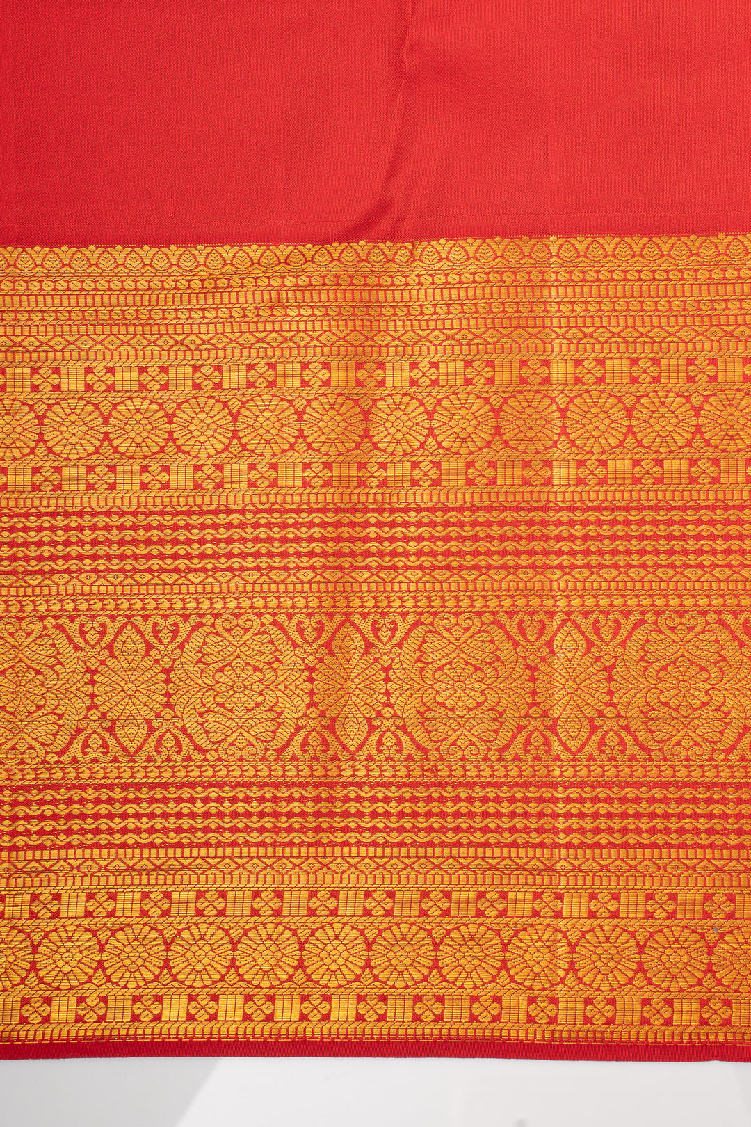 Ivory and Red Brocade Pure Kanchipuram Silk Saree
