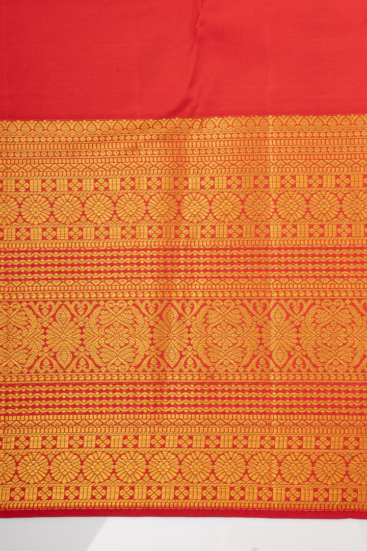 Ivory and Red Brocade Pure Kanchipuram Silk Saree