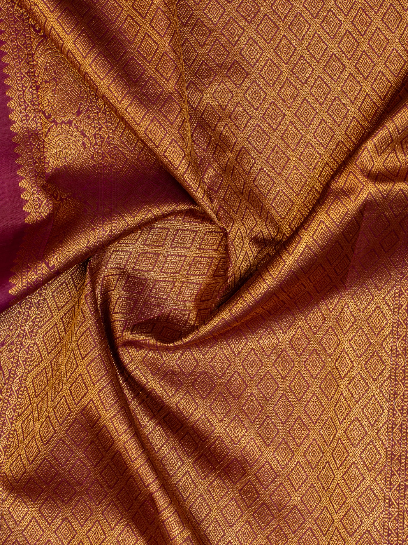 Peach and purple zari checks pure Kanchipuram silk saree