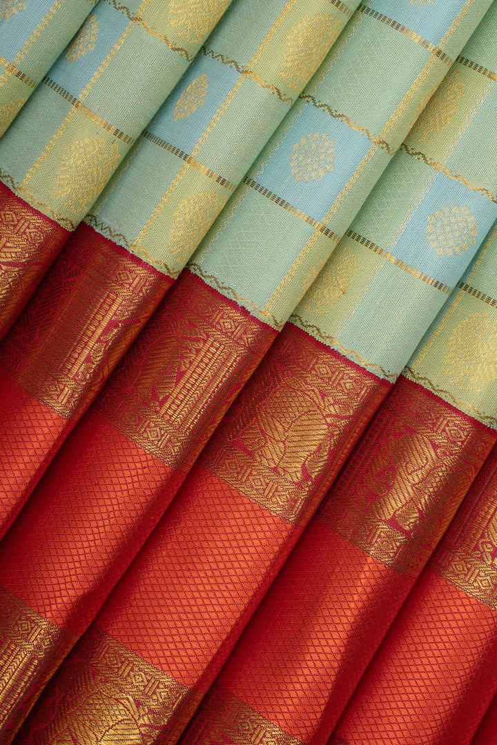 Pastel Multi Checks Palum Pazhamum Pure Kanchipuram Silk Saree