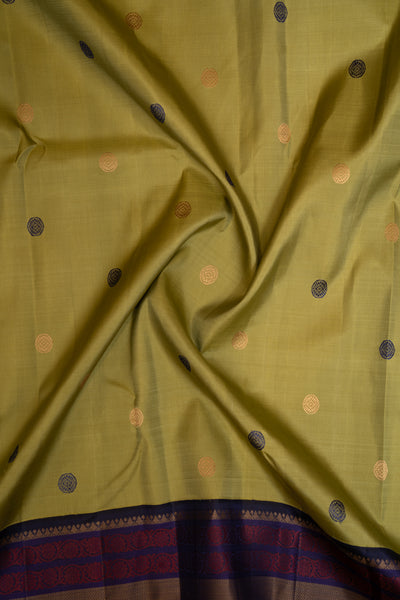 Olive Green and Indigo Blue Pure Kanchipuram Silk Saree - Clio Silks