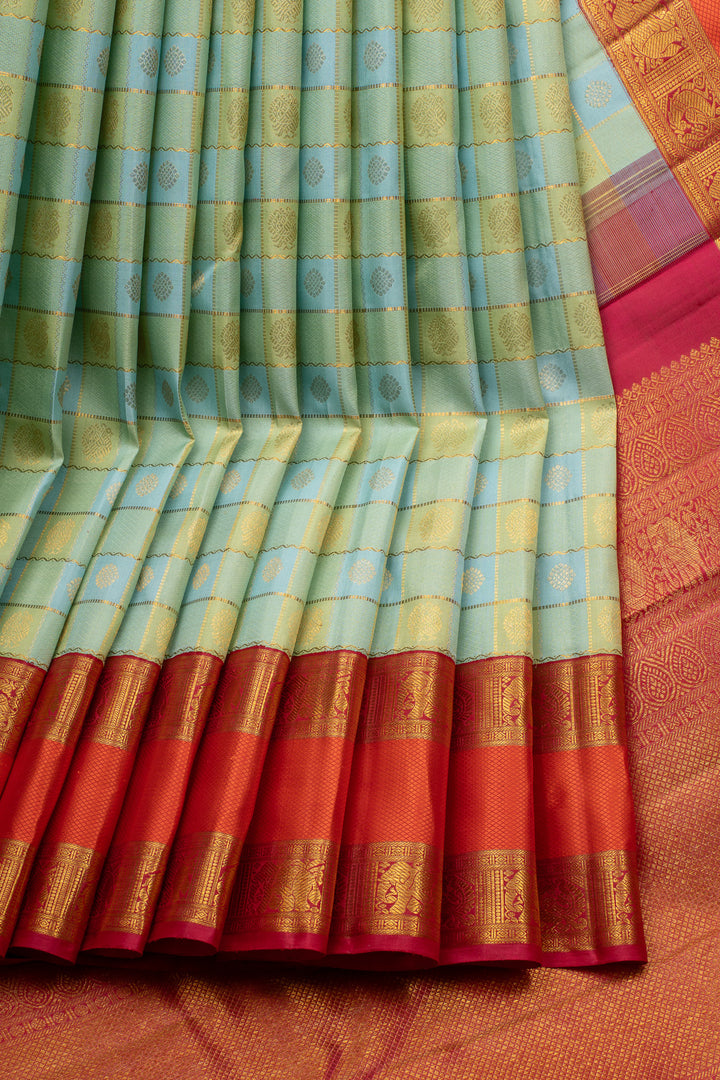 Pastel Multi Checks Palum Pazhamum Pure Kanchipuram Silk Saree