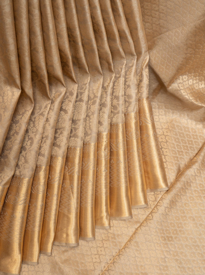 Gold Zari Brocade Pure Kanchipuram Silk Saree - Clio Silks