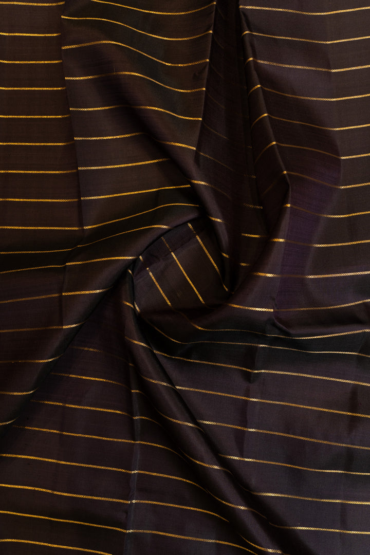 Dark purple and yellow neli stripes pure Kanchipuram silk saree