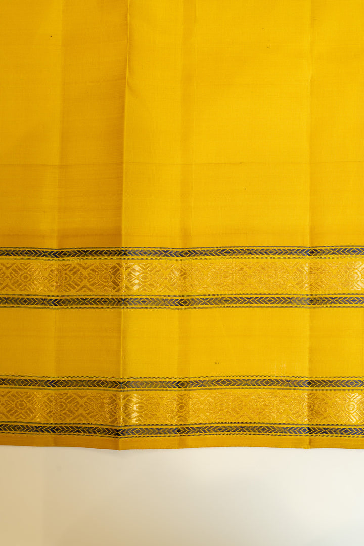 Dark purple and yellow neli stripes pure Kanchipuram silk saree