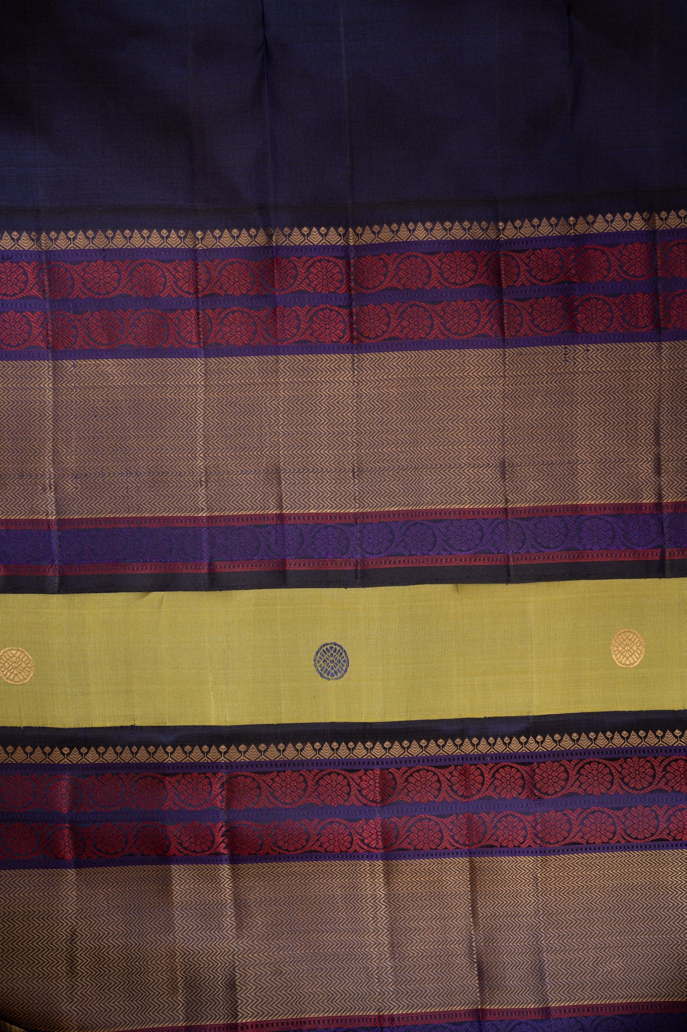 Olive Green and Indigo Blue Pure Kanchipuram Silk Saree - Clio Silks