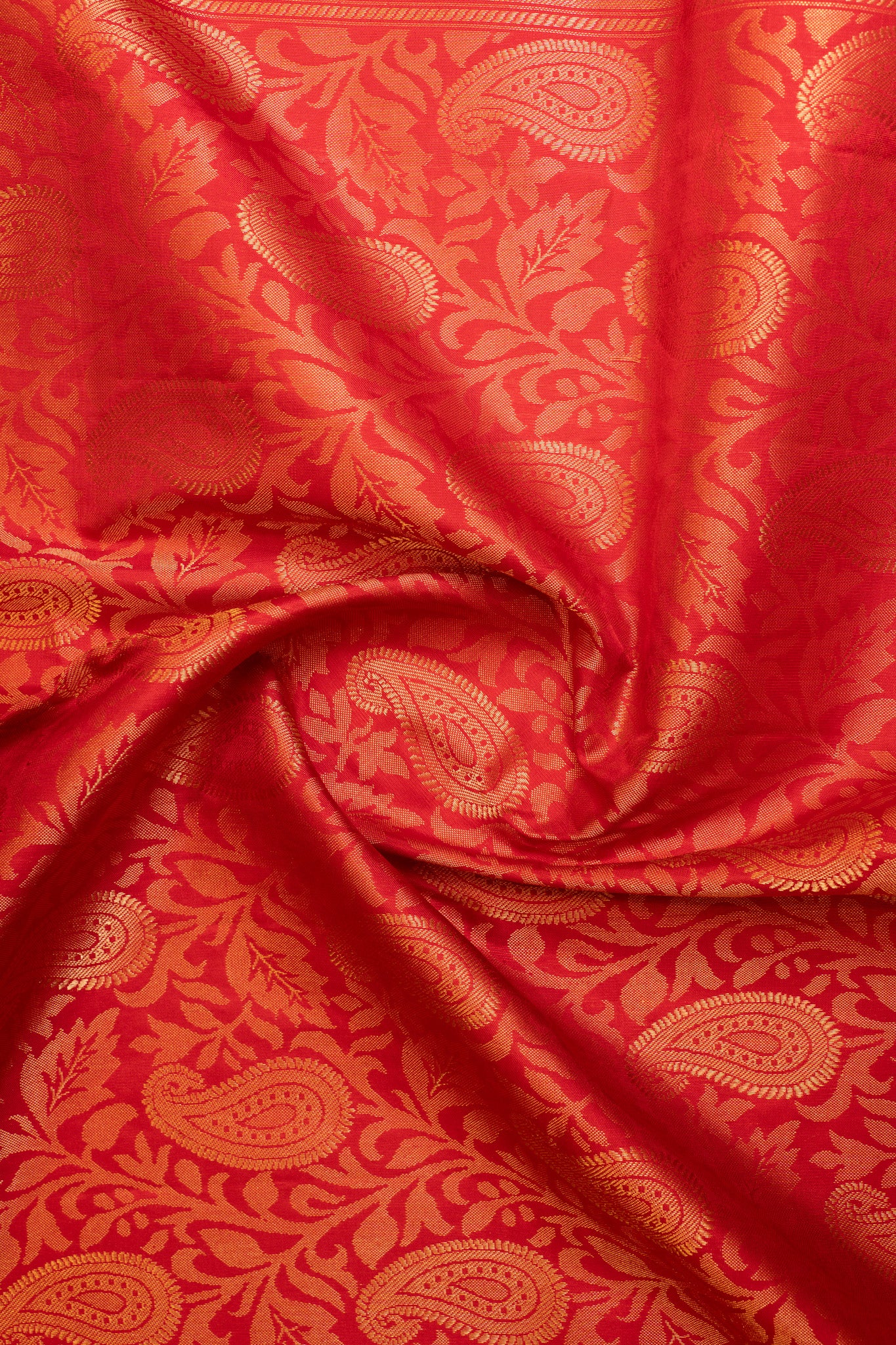 Crimson red paisley brocade pure Kanchipuram silk saree