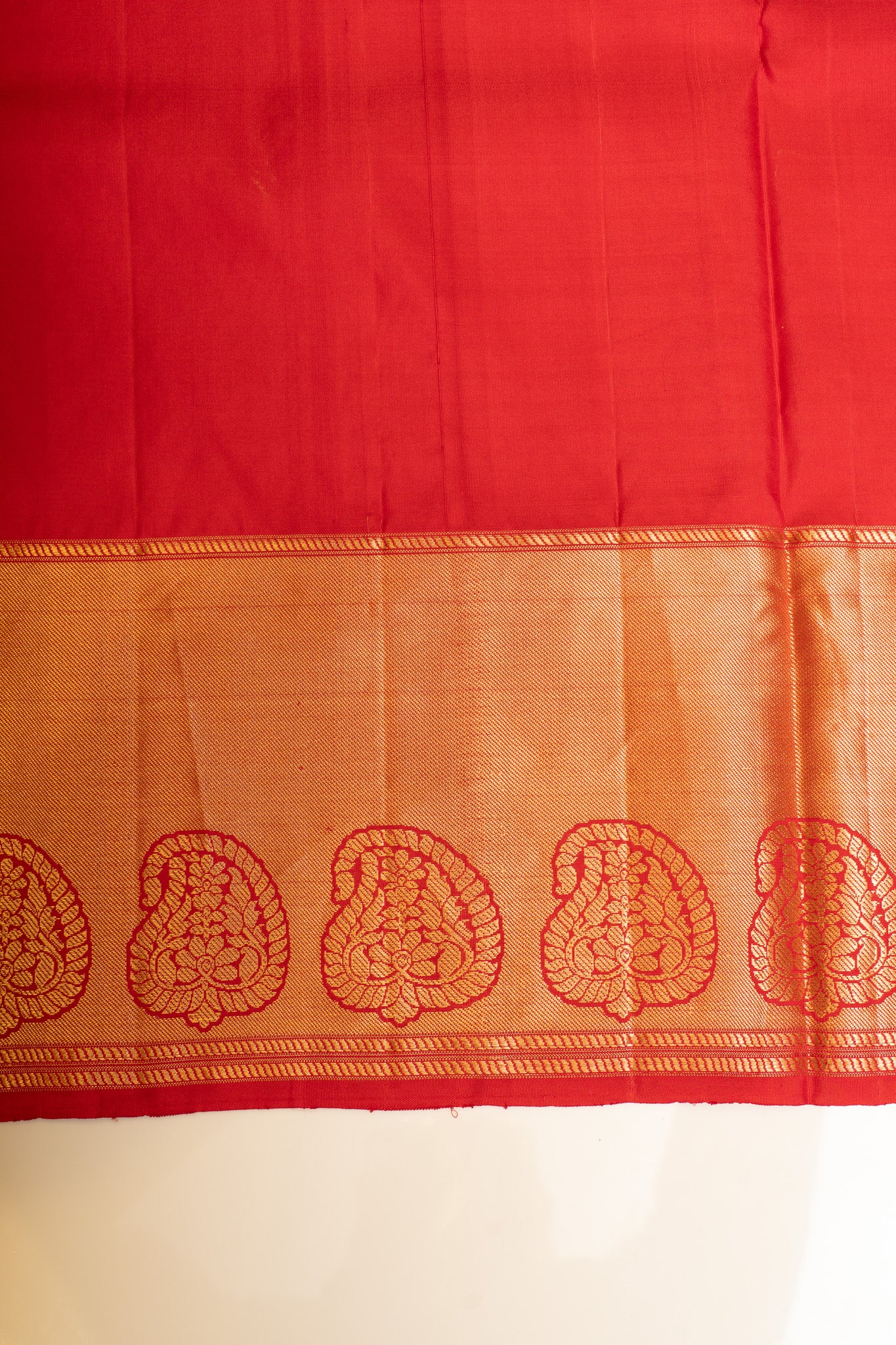 Crimson red paisley brocade pure Kanchipuram silk saree