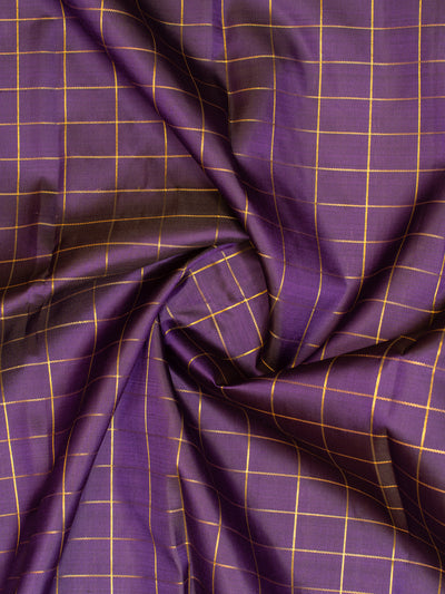 Aubergine purple and beige pure zari checks Kanchipuram silk saree