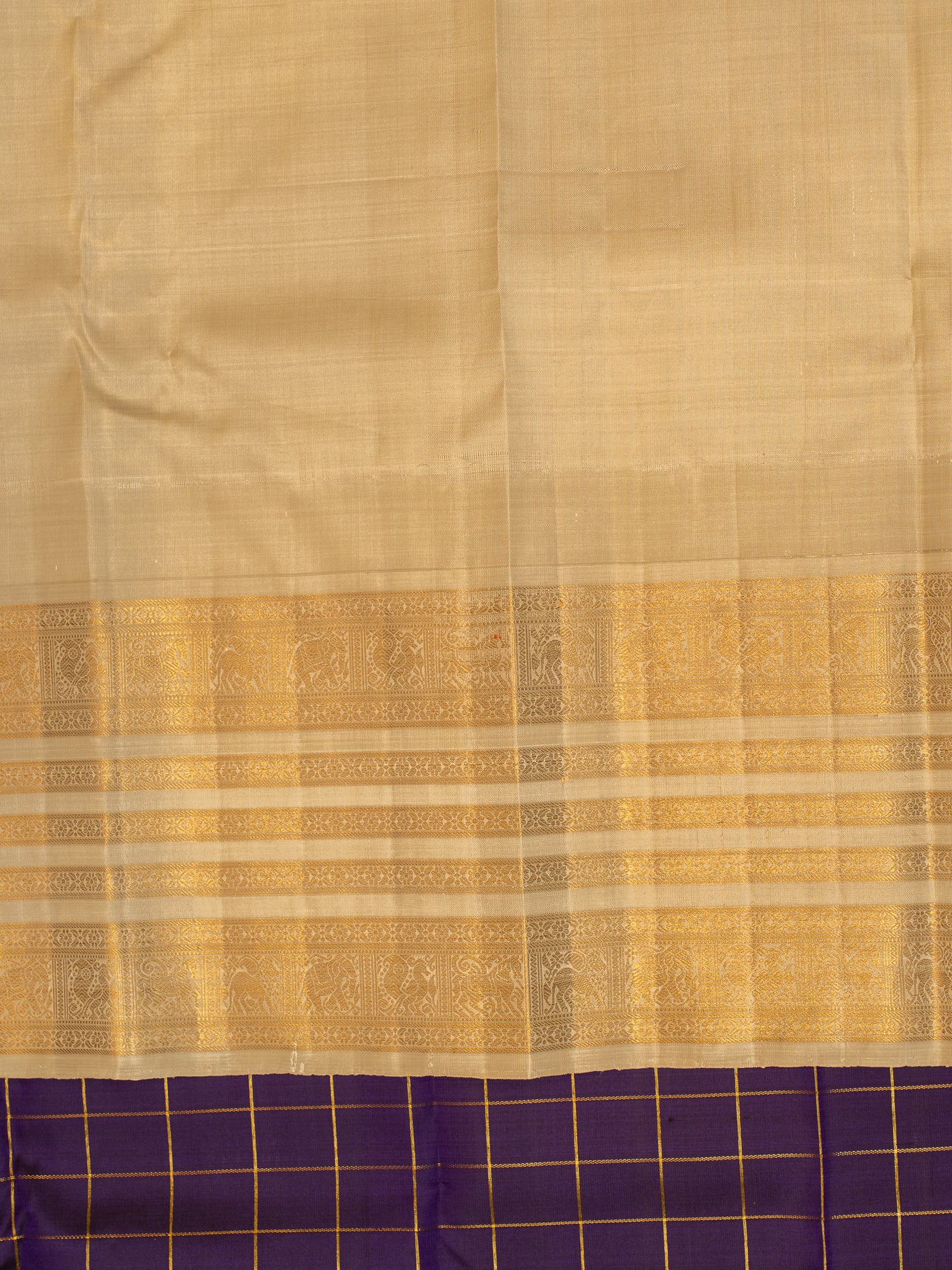 Aubergine purple and beige pure zari checks Kanchipuram silk saree