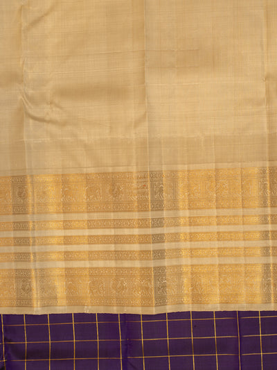 Aubergine purple and beige pure zari checks Kanchipuram silk saree