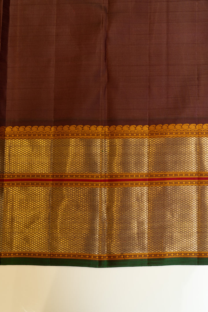 Yellow and Brown stripes pure Kanchipuram silk saree