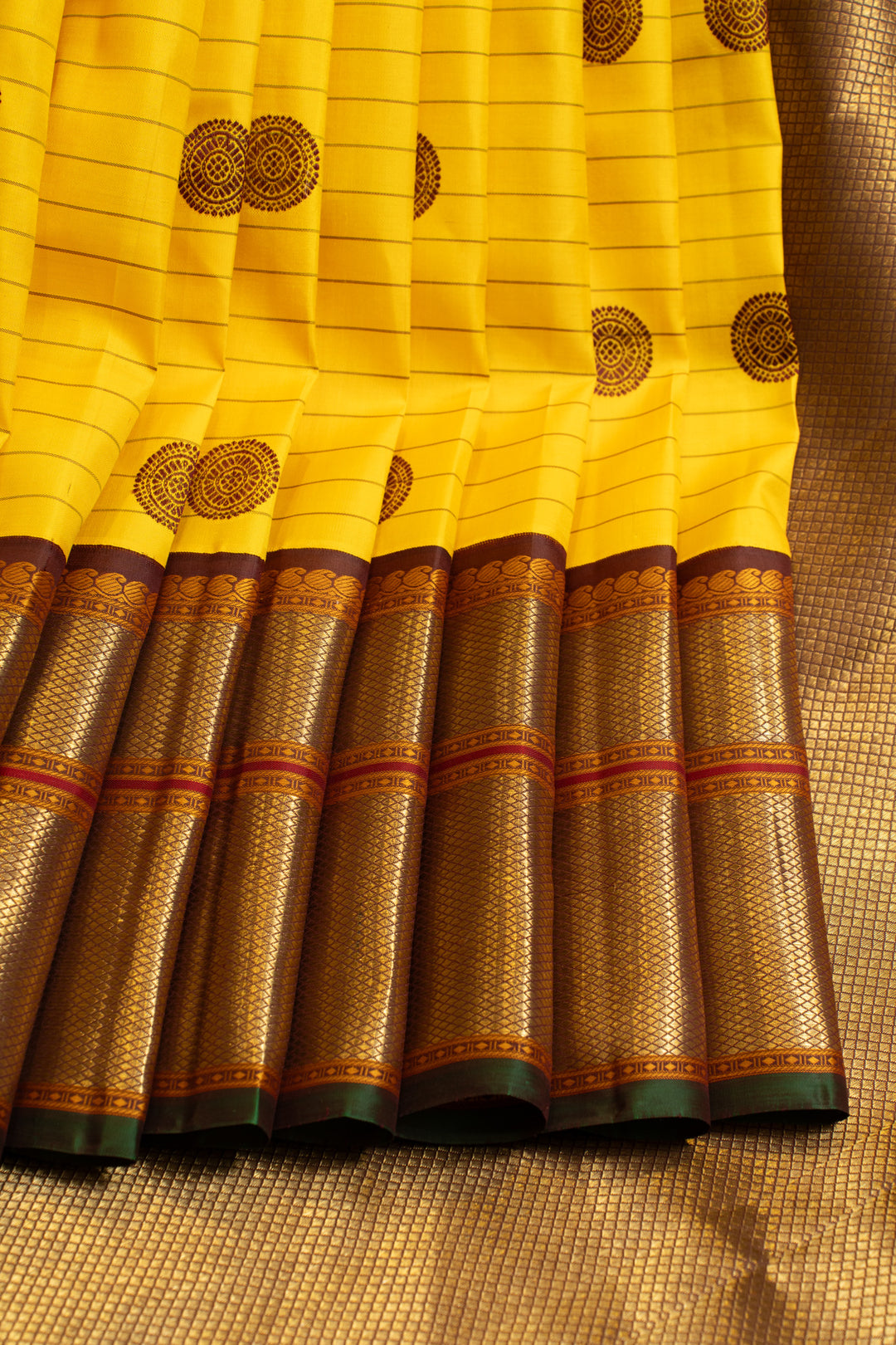 Yellow and jamun stripes pure Kanchipuram silk saree