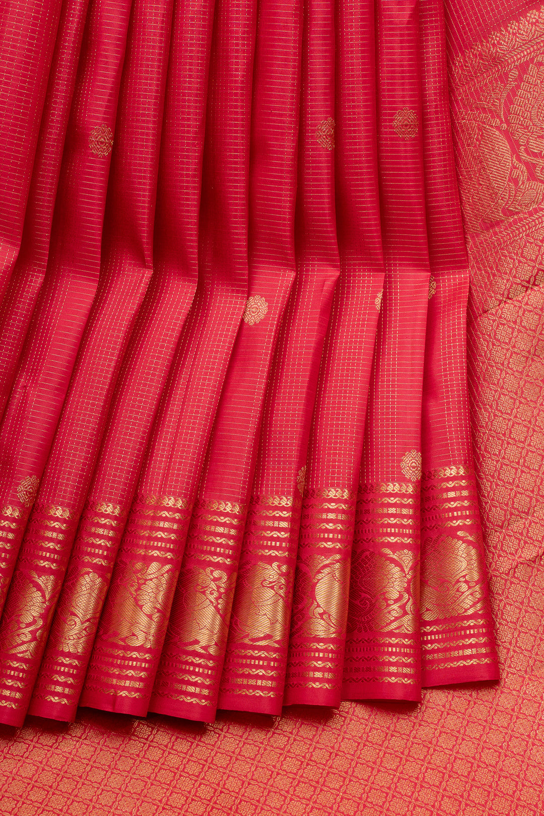 Reddish Pink Vairaoosi Checks Pure Kanchipuram Silk Saree