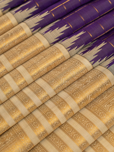 Aubergine purple and beige pure zari checks Kanchipuram silk saree