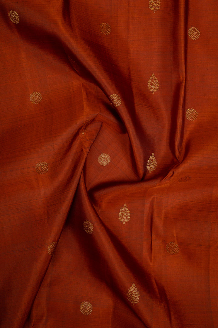 Rust Orange and Peacock Blue Pure Kanchipuram Silk Saree