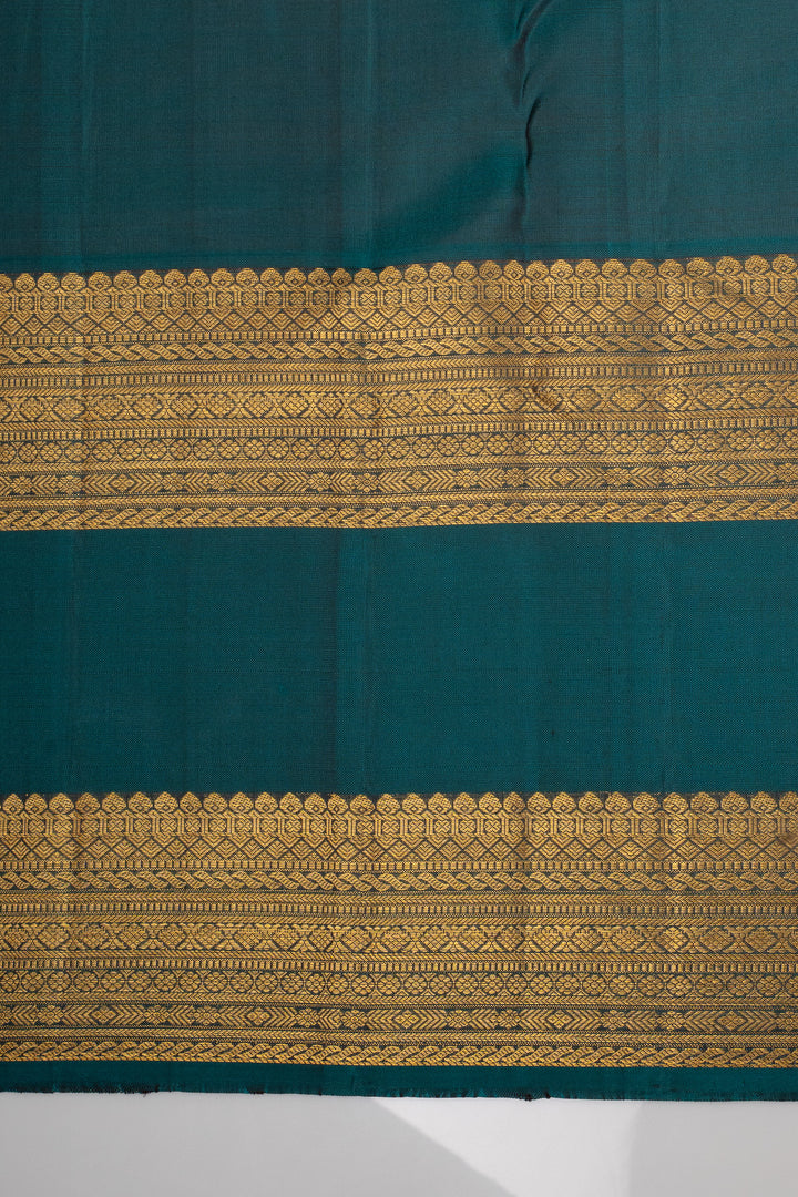 Rust Orange and Peacock Blue Pure Kanchipuram Silk Saree