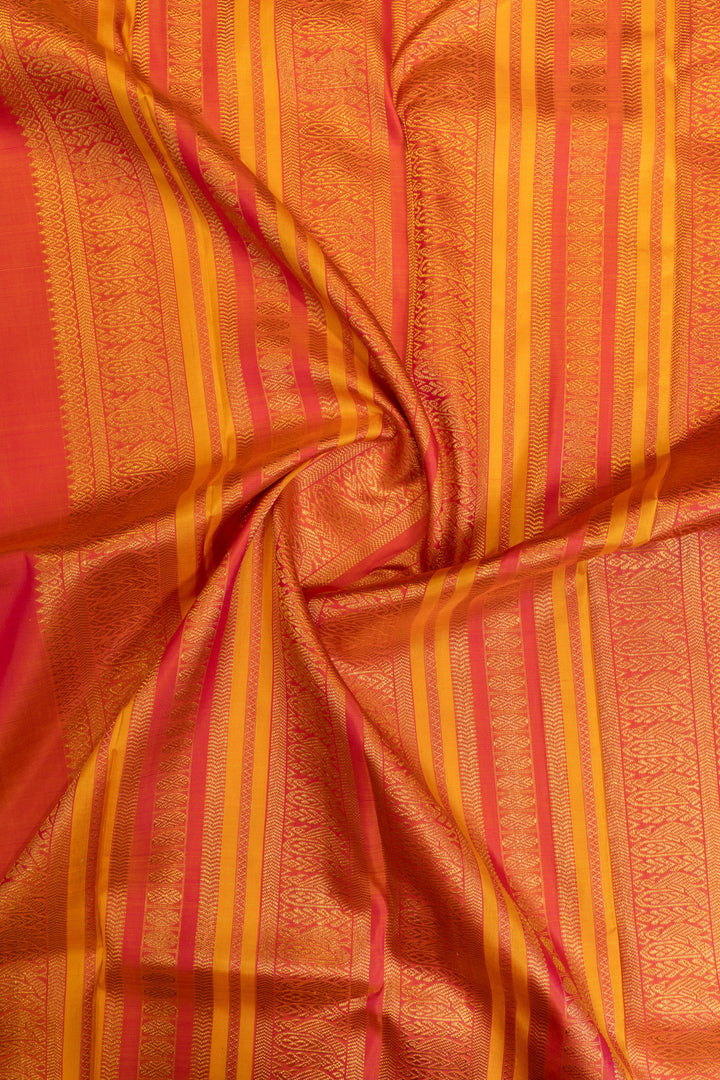 Beige and pink Varisaipettu pure Kanchipuram silk saree