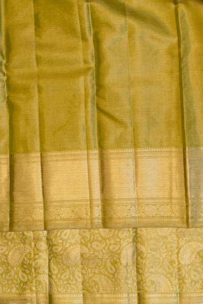 Pastel green paisley floral tissue pure Kanchipuram silk saree